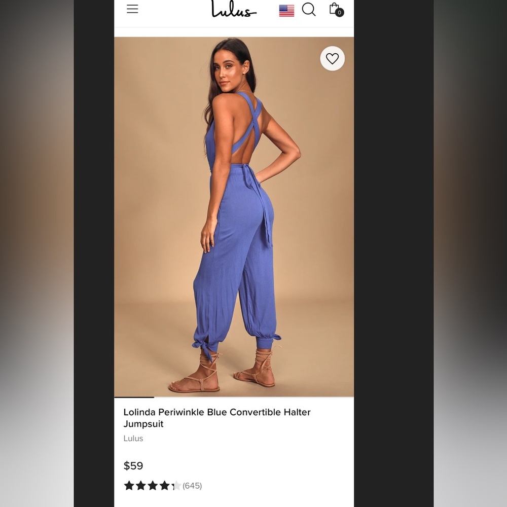 Lolinda Periwinkle Blue Convertible Halter Jumpsuit size M
